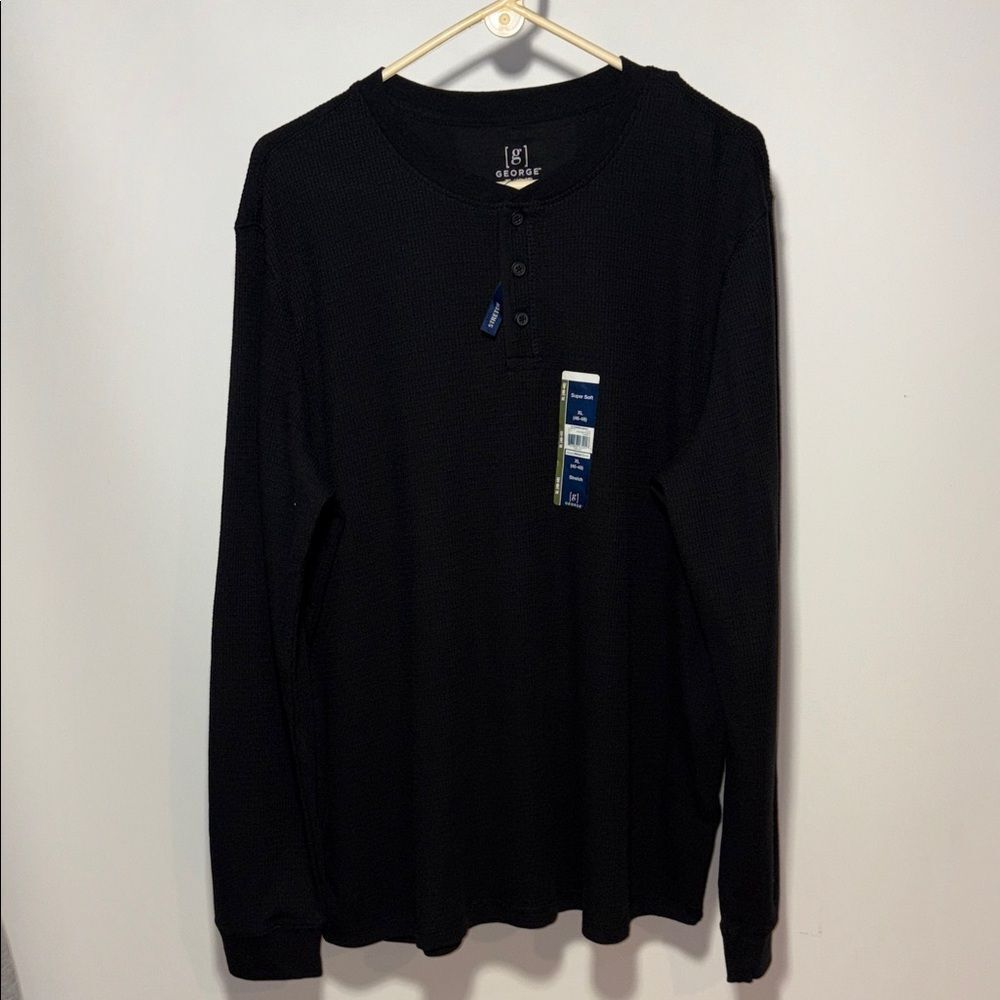 George Men's Black Long Sleeve Henley